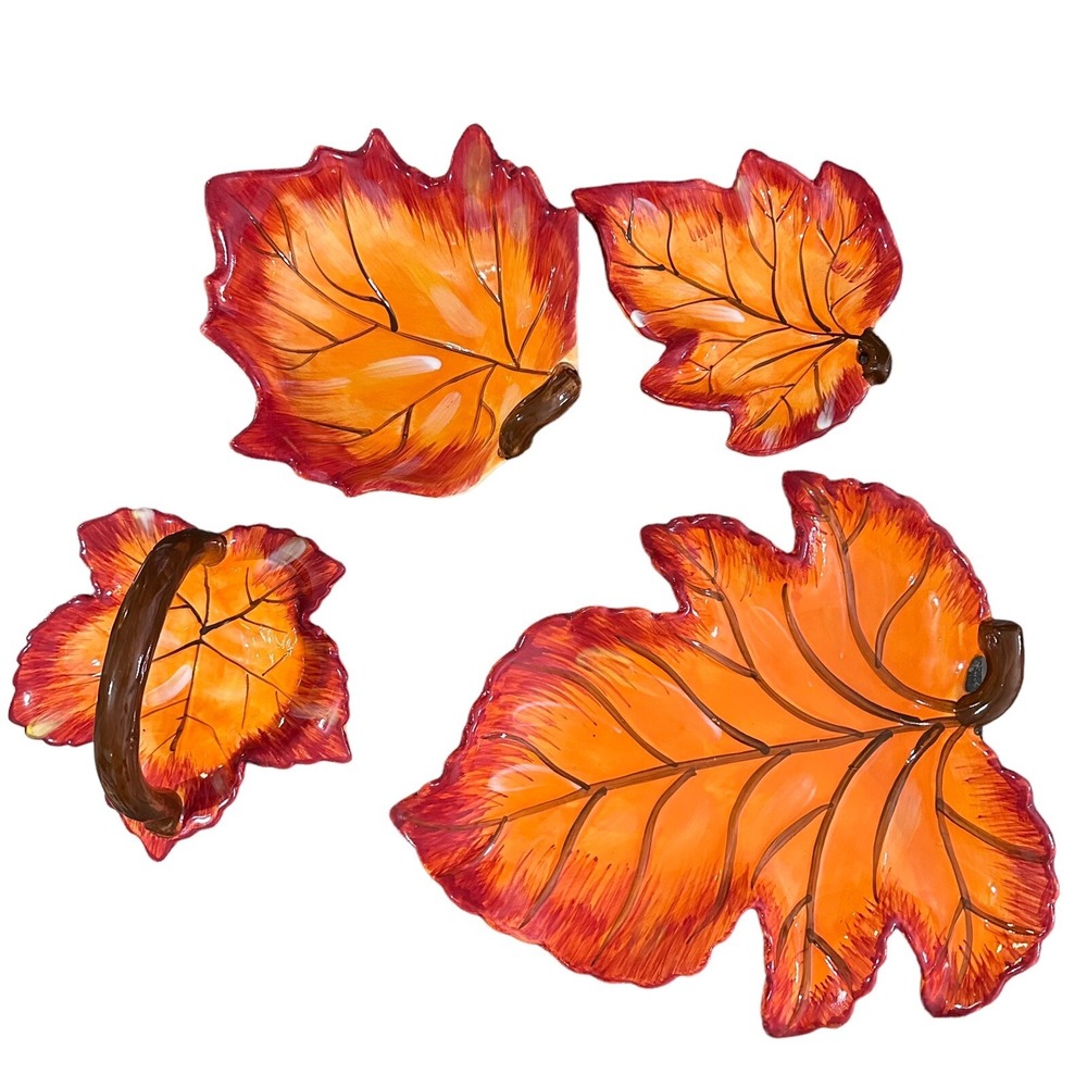 VTG Ceramic La Dolce Vita Dish Plate‎ Bowl Red Leaf Collection JA Designs Orange